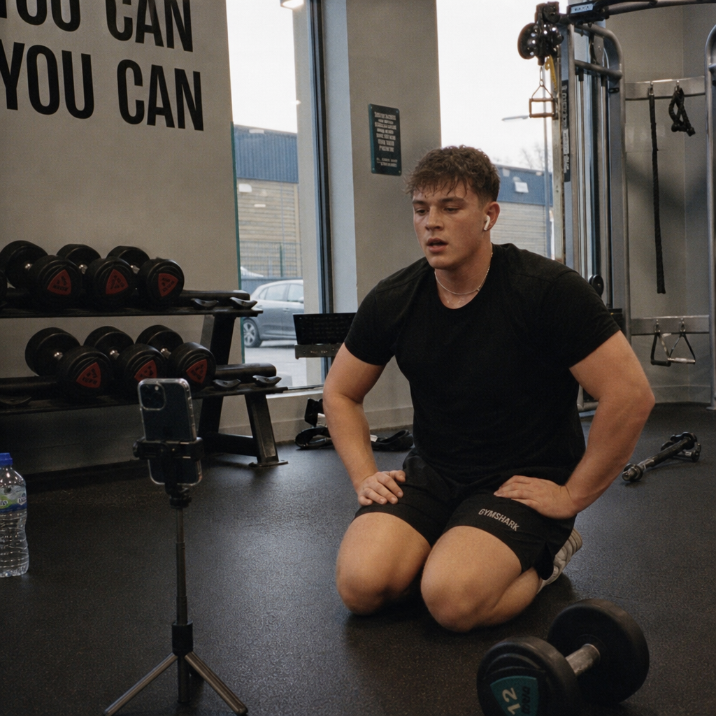 UK gym creator filming a training session on the gym floor
